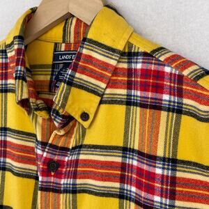 LANDS END Shirt Mens M 15-15.5 Traditional Fit Flannel Plaid Button Down Yellow